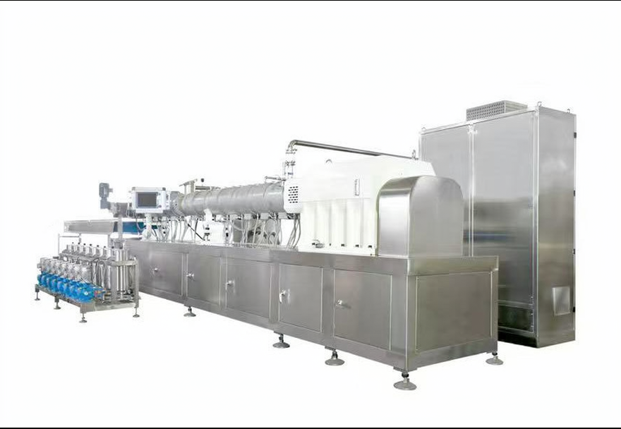 Full-size liquorice candy production line with dosing station, vacuum cooking extruder, cooling tunnel and stainless steel electrical cabinet