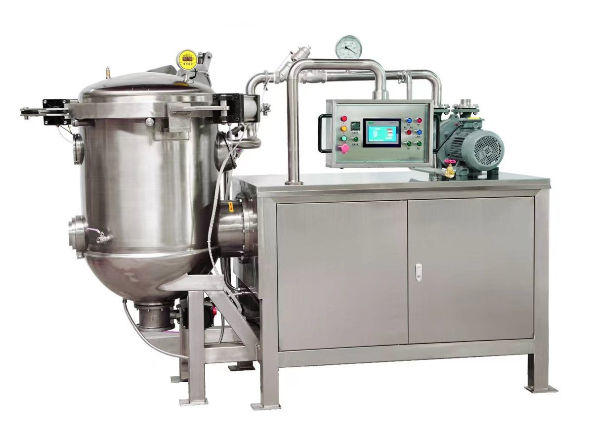 Stainless steel aerating cooker with jacketed bowl, sealed scraper agitator, air injection piping and touchscreen PLC control panel